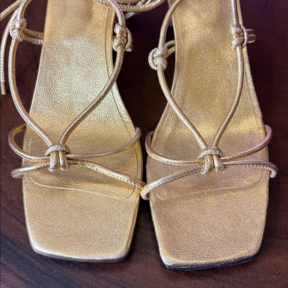 Anine Bing Graham Ankle Wrap Gold Sandals Size 38 - Picture 5 of 11